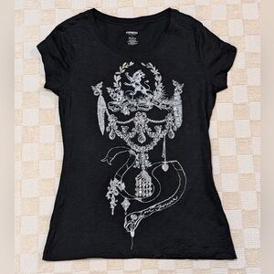 Express Women’s Y2K Style Black Embellished Tee Size Medium